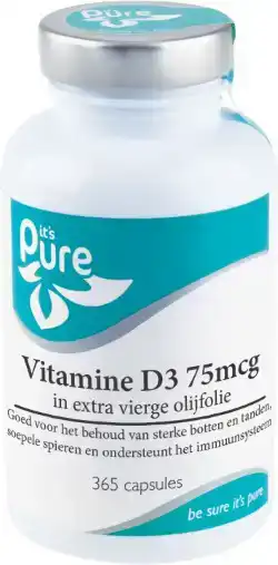 It's Pure vitamine D3 75mcg in Olijfolie 365cp - 365 stuks