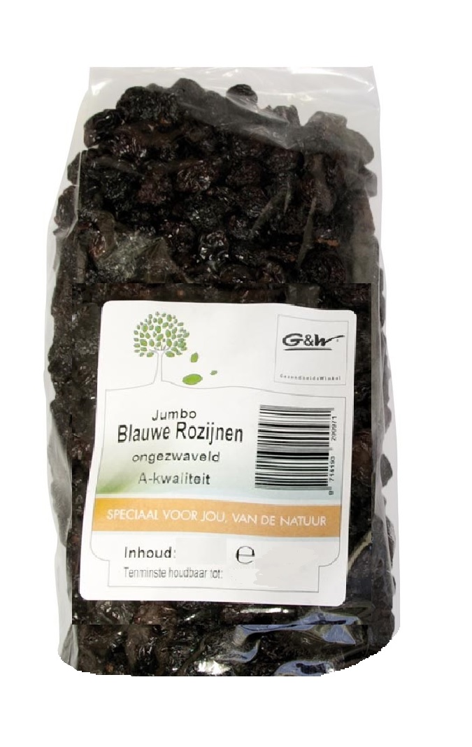 G&W Jumbo Rozijnen Blauw 500gr Gezondheidswinkel