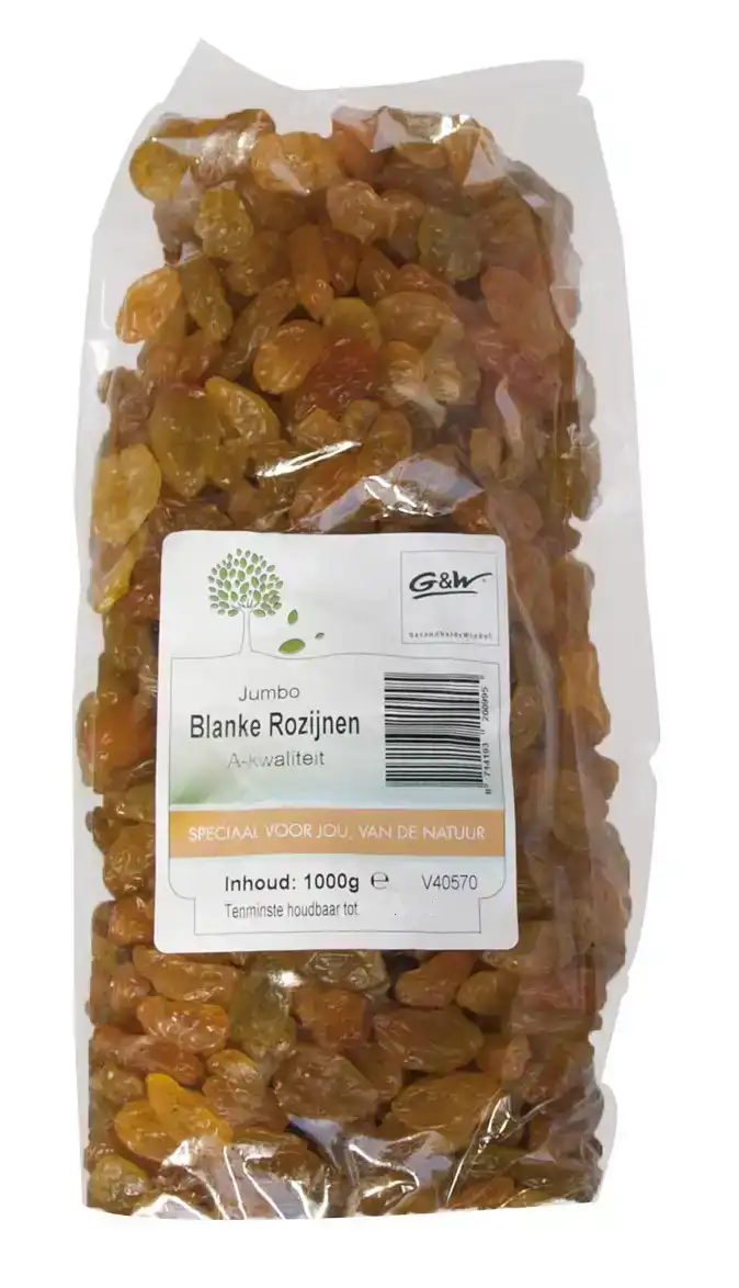 G&W Jumbo Rozijnen Blank 1000gr - Gezondheidswinkel